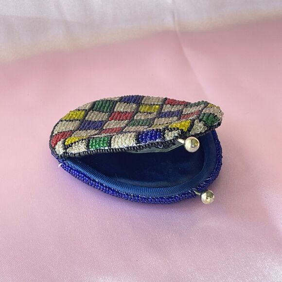 1940s Coin Purse Handmade Pouch Colorful Coin Purse Geometric Pattern Wallet - Picture 3 of 14